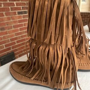 Rampage Brown Fringe Moccasin Boots